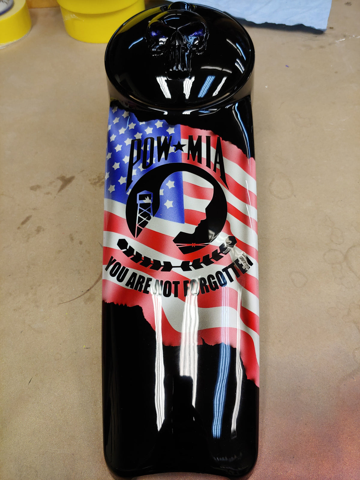 Harley Davidson Punisher theme console with tattered American flag design