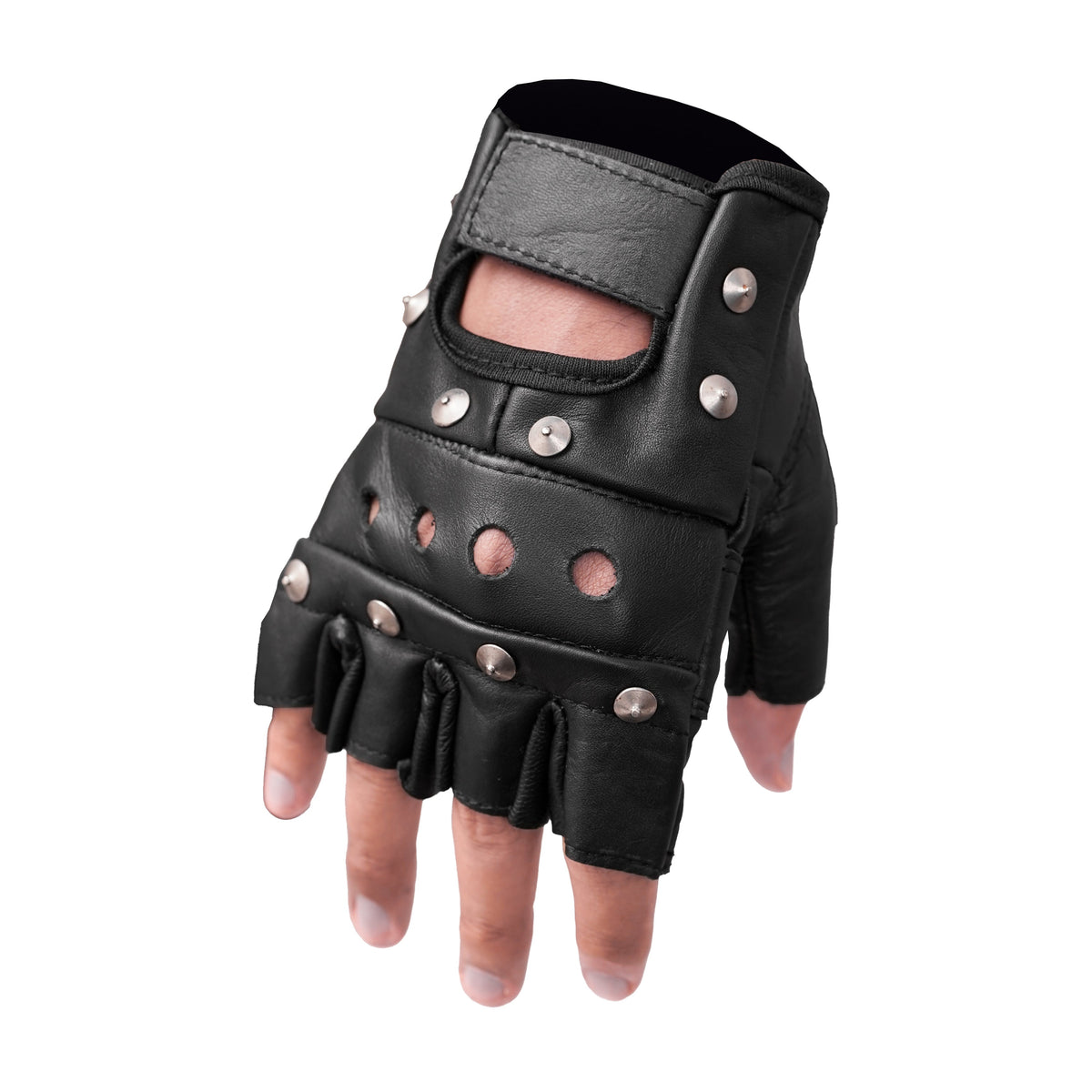 Road Rebel Fingerless Leather Motorcycle Gloves Men&