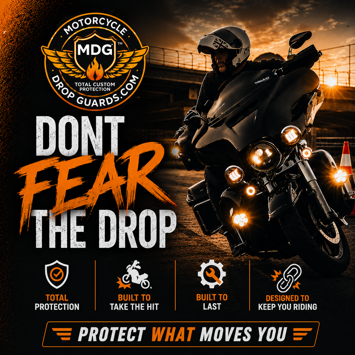 Motorcycle Drop Guards™ for Harley Davidson Motorcycles