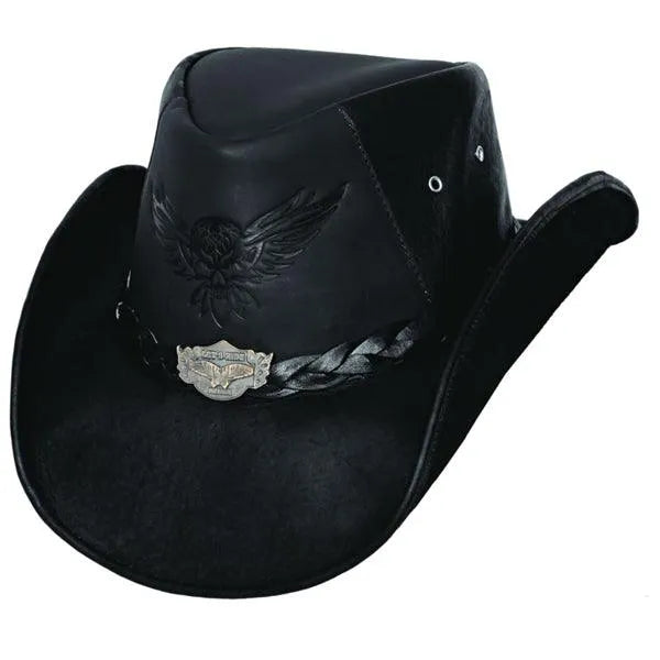 Bullhide King of the Road leather cowboy hat with braided band and eagle detailing from Heavy Metal Collection