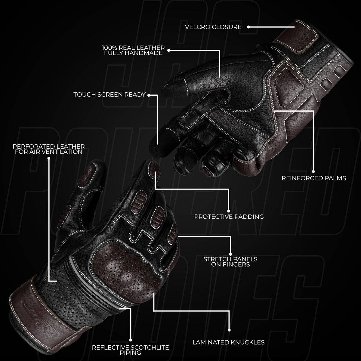 Ninja Leather Motorcycle Gloves Black Brown Knuckle Guard
