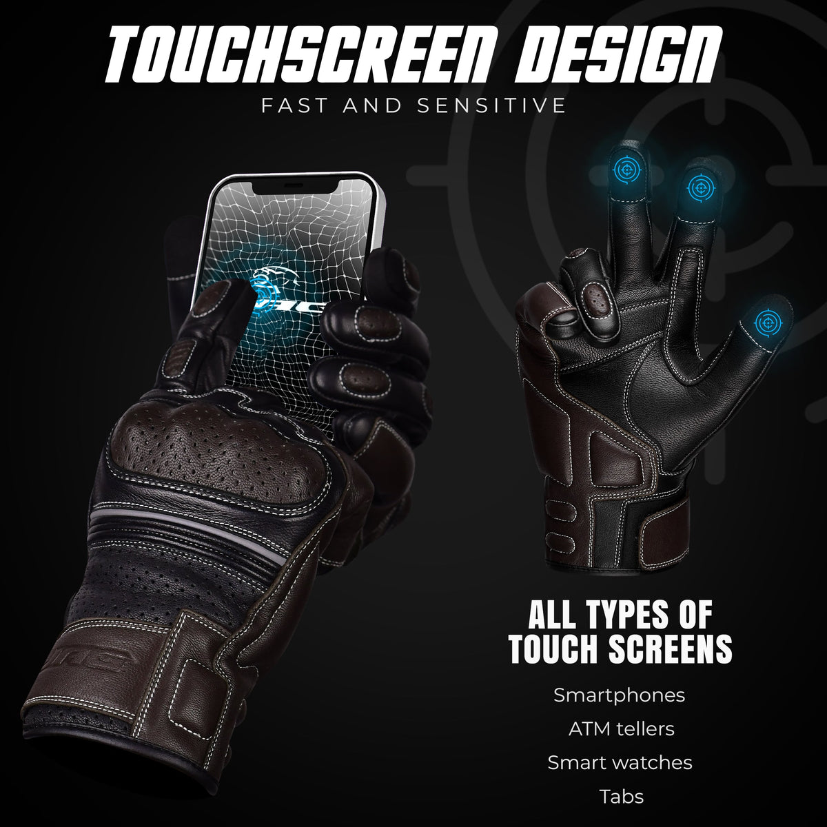 Ninja Leather Motorcycle Gloves Black Brown Knuckle Guard