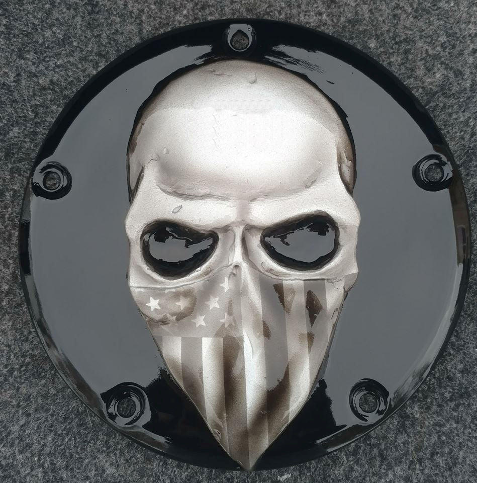 3D skull bandit with American Harley bandanna Derby Cover
