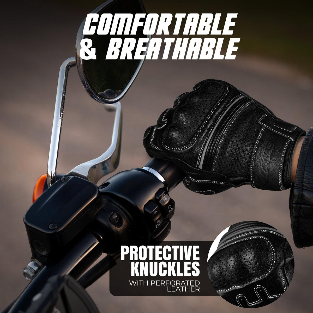 Ninja Leather Motorcycle Gloves Black Brown Knuckle Guard