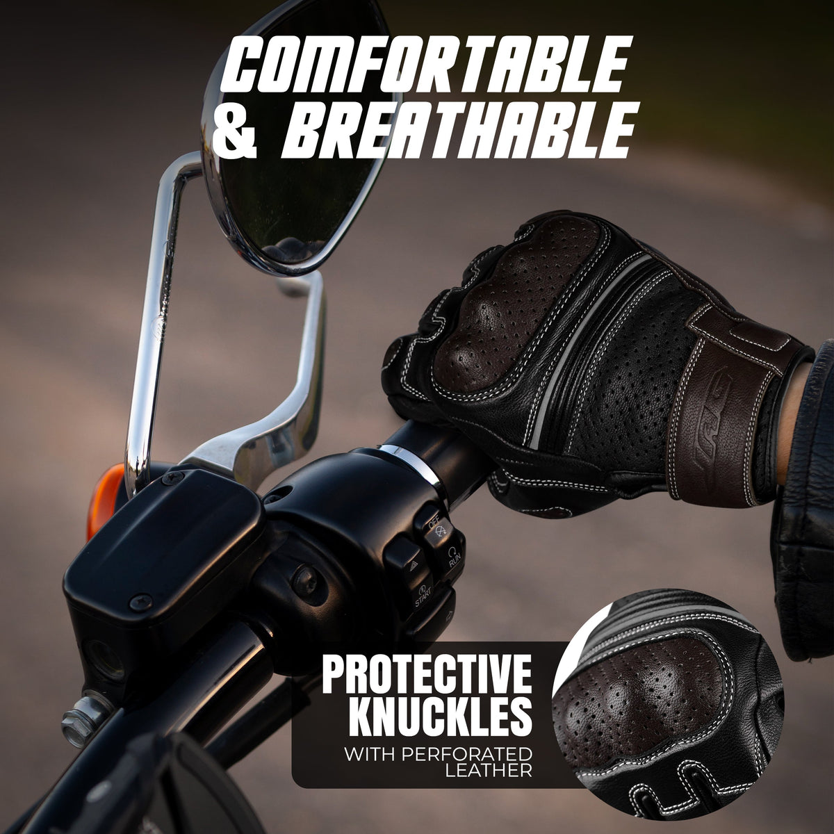 Ninja Leather Motorcycle Gloves Black Brown Knuckle Guard