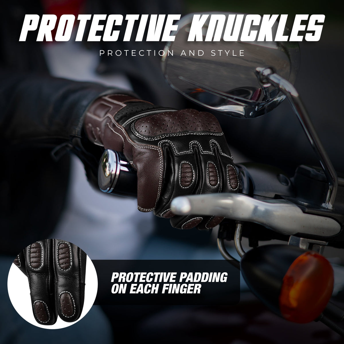 Ninja Leather Motorcycle Gloves Black Brown Knuckle Guard
