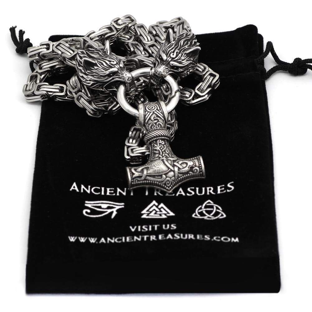 Viking Wolf Mjolnir King Chain Stainless Steel Necklace
