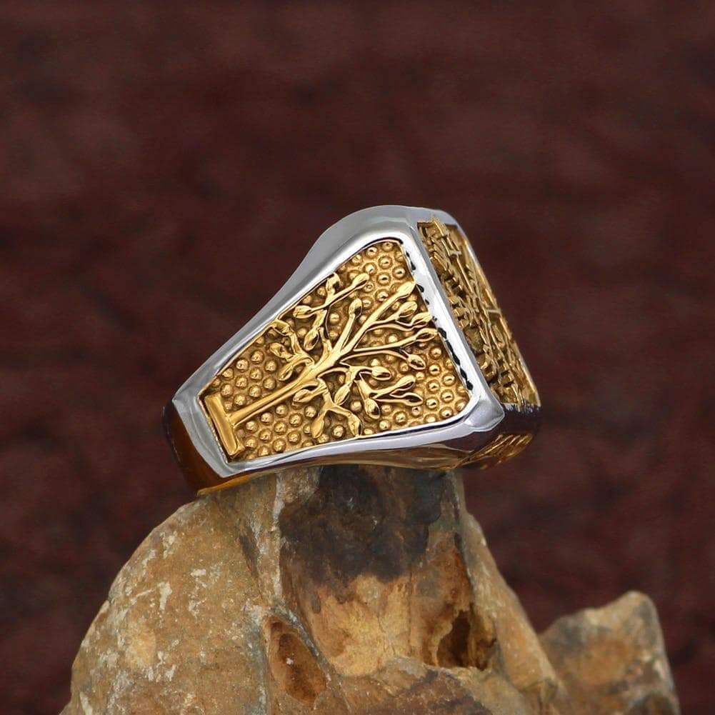 Viking Vegvisir Yggdrasil Solid Stainless Steel Ring Norse