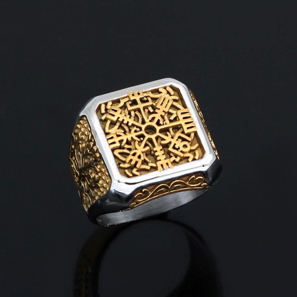 Viking Vegvisir Yggdrasil Solid Stainless Steel Ring Norse