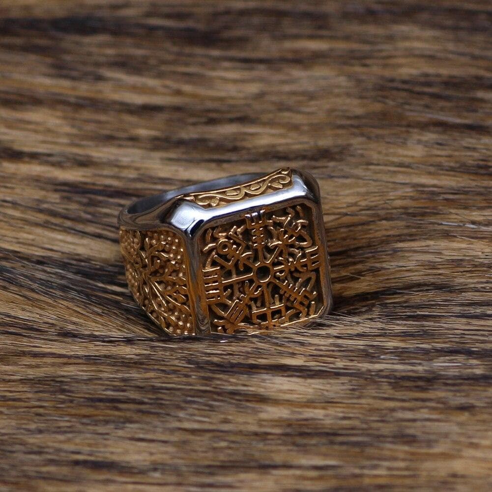 Viking Vegvisir Yggdrasil Solid Stainless Steel Ring Norse