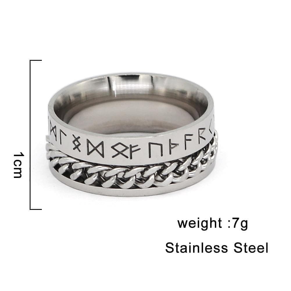 Viking Nordic Runes Solid Stainless Steel Ring Norse