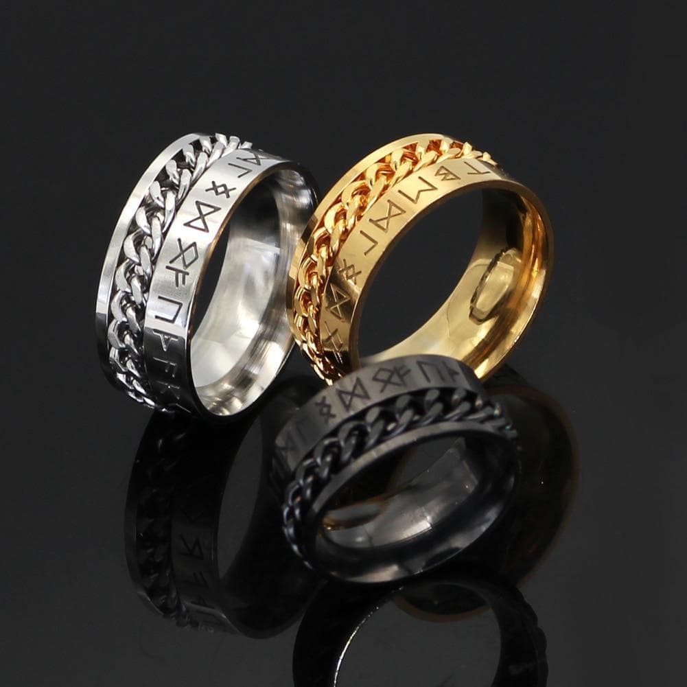 Viking Nordic Runes Solid Stainless Steel Ring Norse