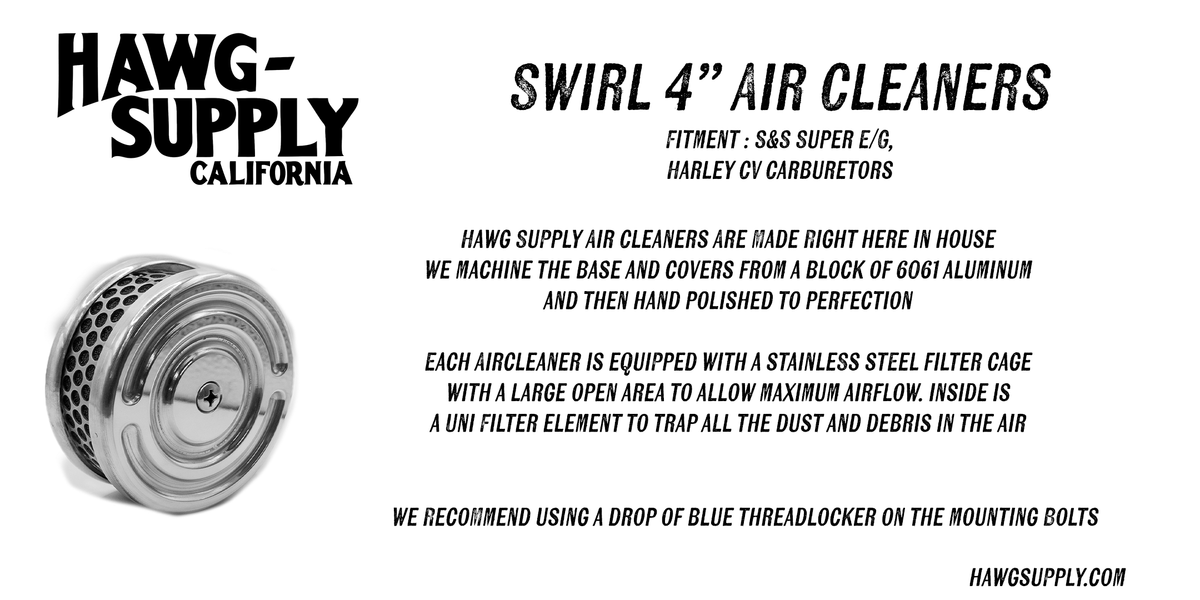 Swirl 4" Air Cleaner for S&S and CV Carb Harley Custom