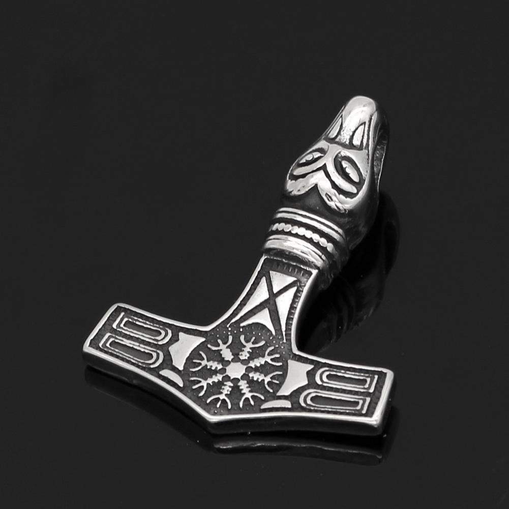 Viking Mjolnir Aegishjalmur Stainless Steel Pendant Necklace