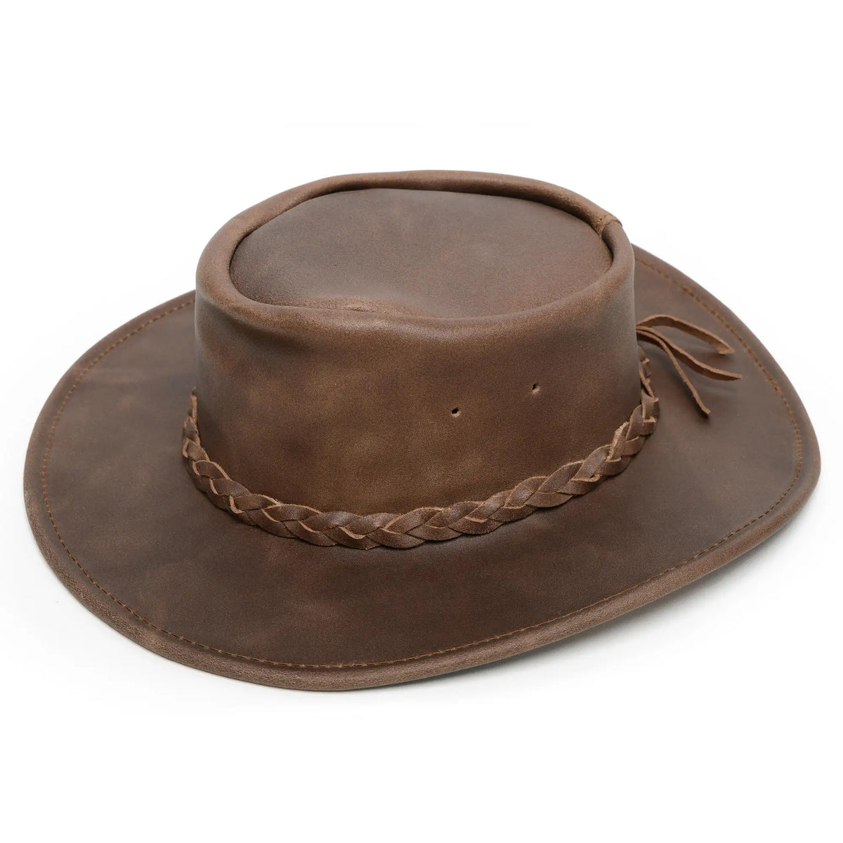 Minnetonka Fold Up Leather Australian Outback Hat Biker