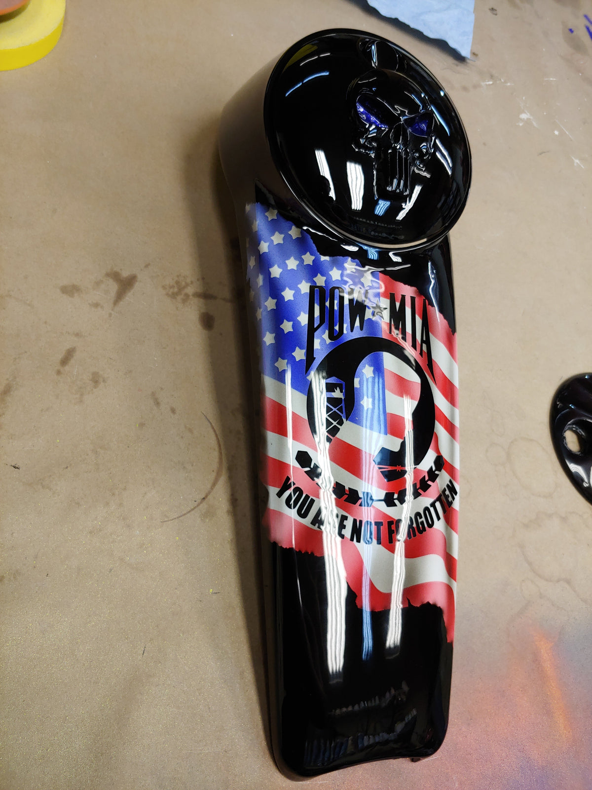 Harley Davidson Punisher themed console with tattered American flag design