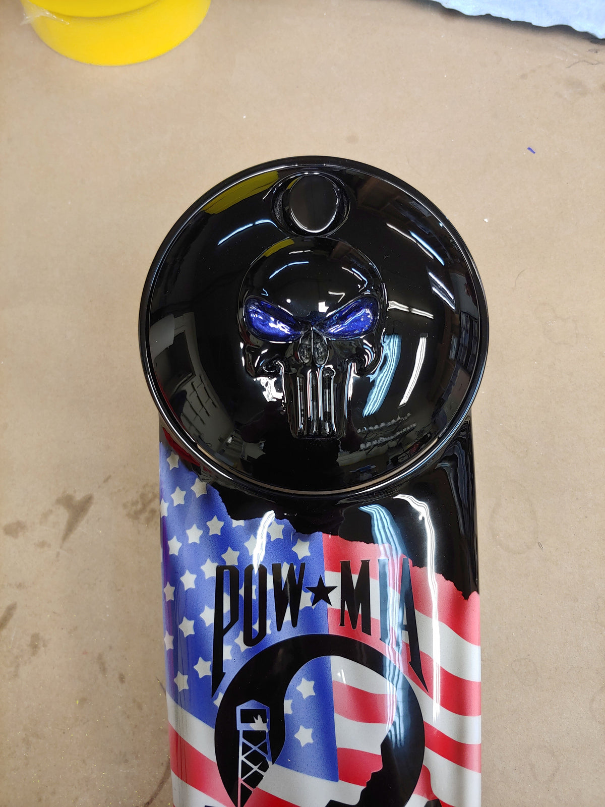 Harley Davidson console with Punisher theme and tattered American flag design