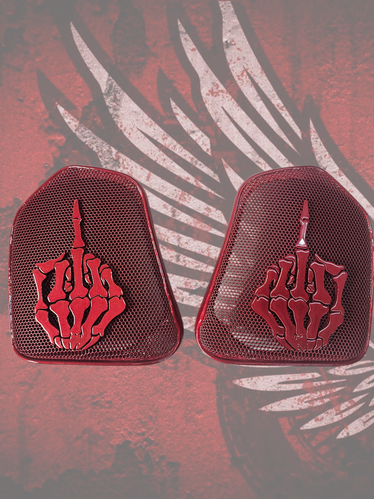 19 to 25+ Indian Challenger middle finger themed inner speaker grills set