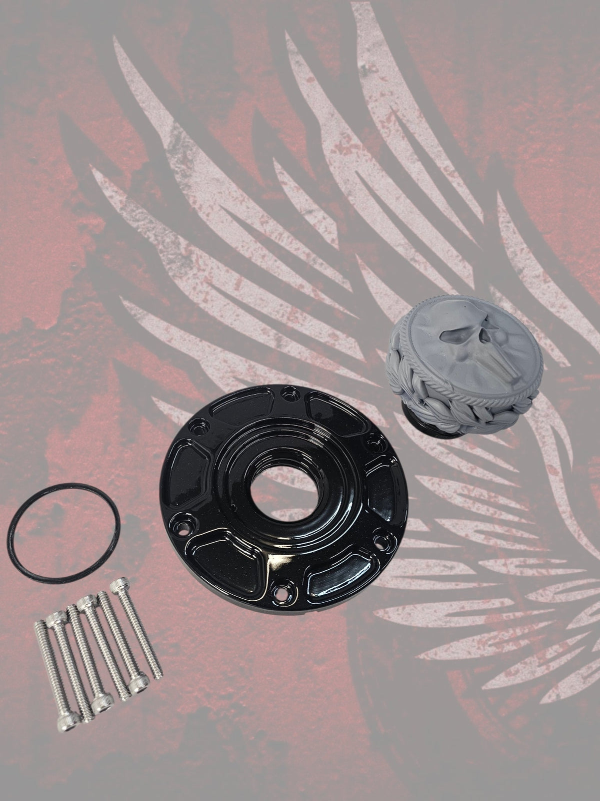 23.5+ Punisher skull themed fuel cap assembly