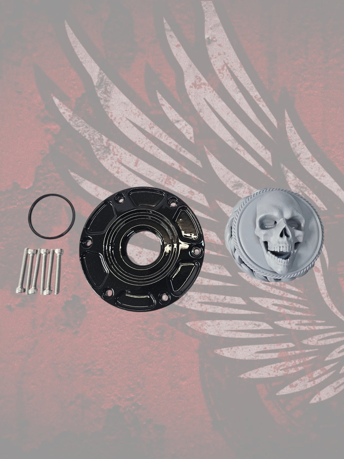 23.5+ screaming skull themed fuel cap assembly