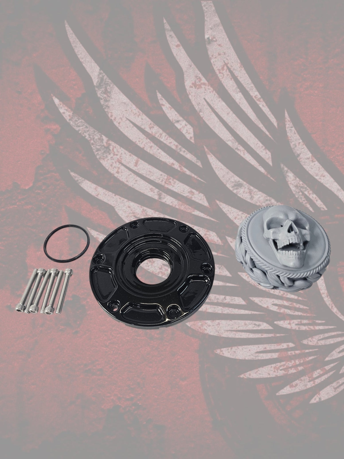 23.5+ screaming skull themed fuel cap assembly