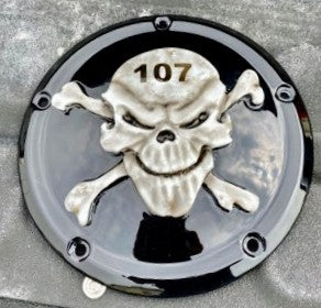 3D skull and crossbones Harley Derby cover