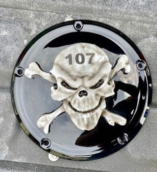 3D skull and crossbones Harley Derby cover