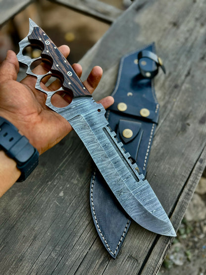 Custom Handmade Damascus Tactical Knuckle Knife Full Tang