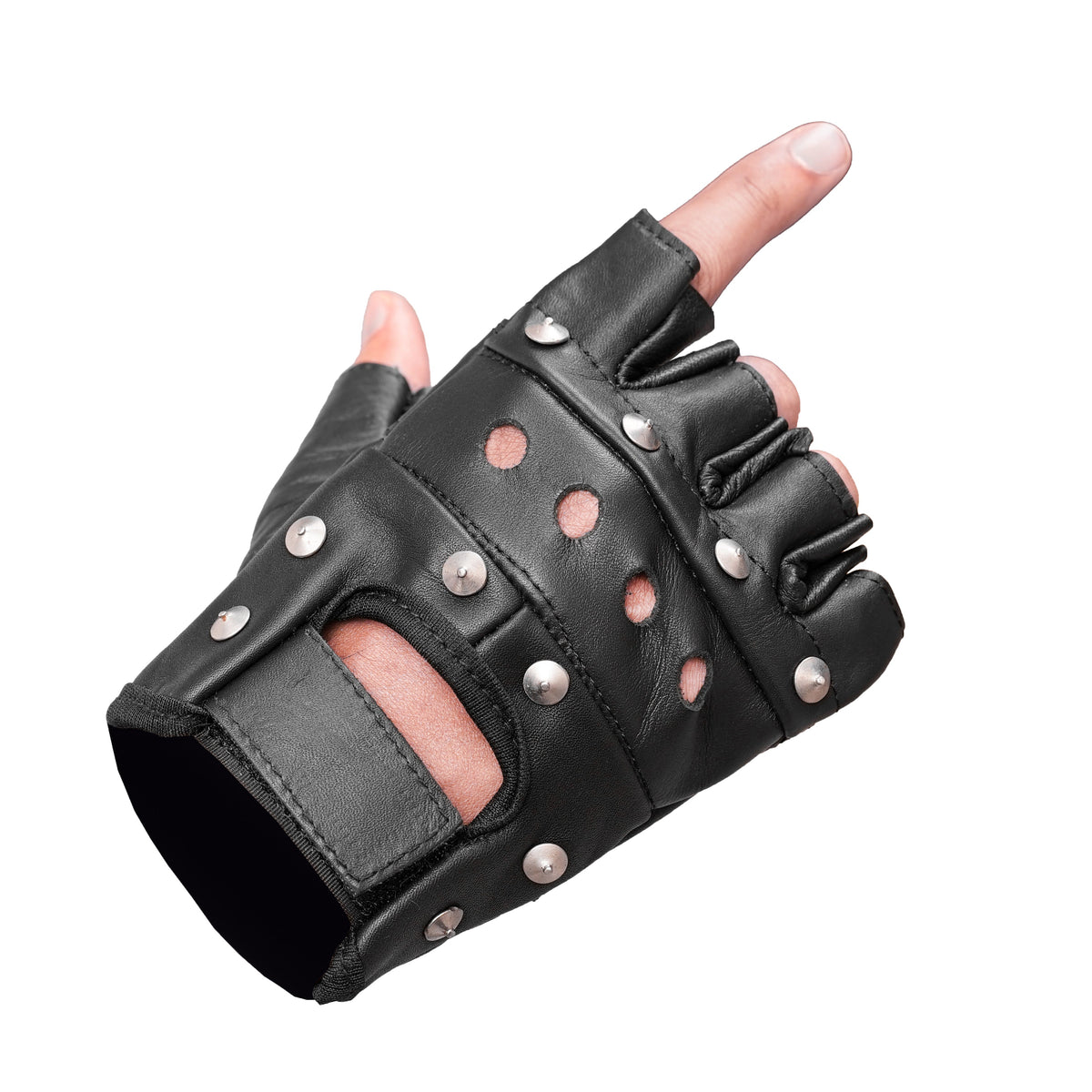 Road Rebel Fingerless Leather Motorcycle Gloves Men&