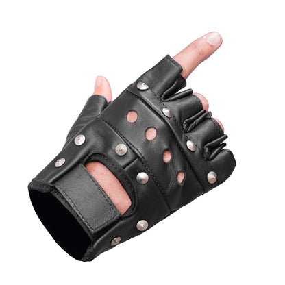 Road Rebel Fingerless Leather Motorcycle Gloves Men&