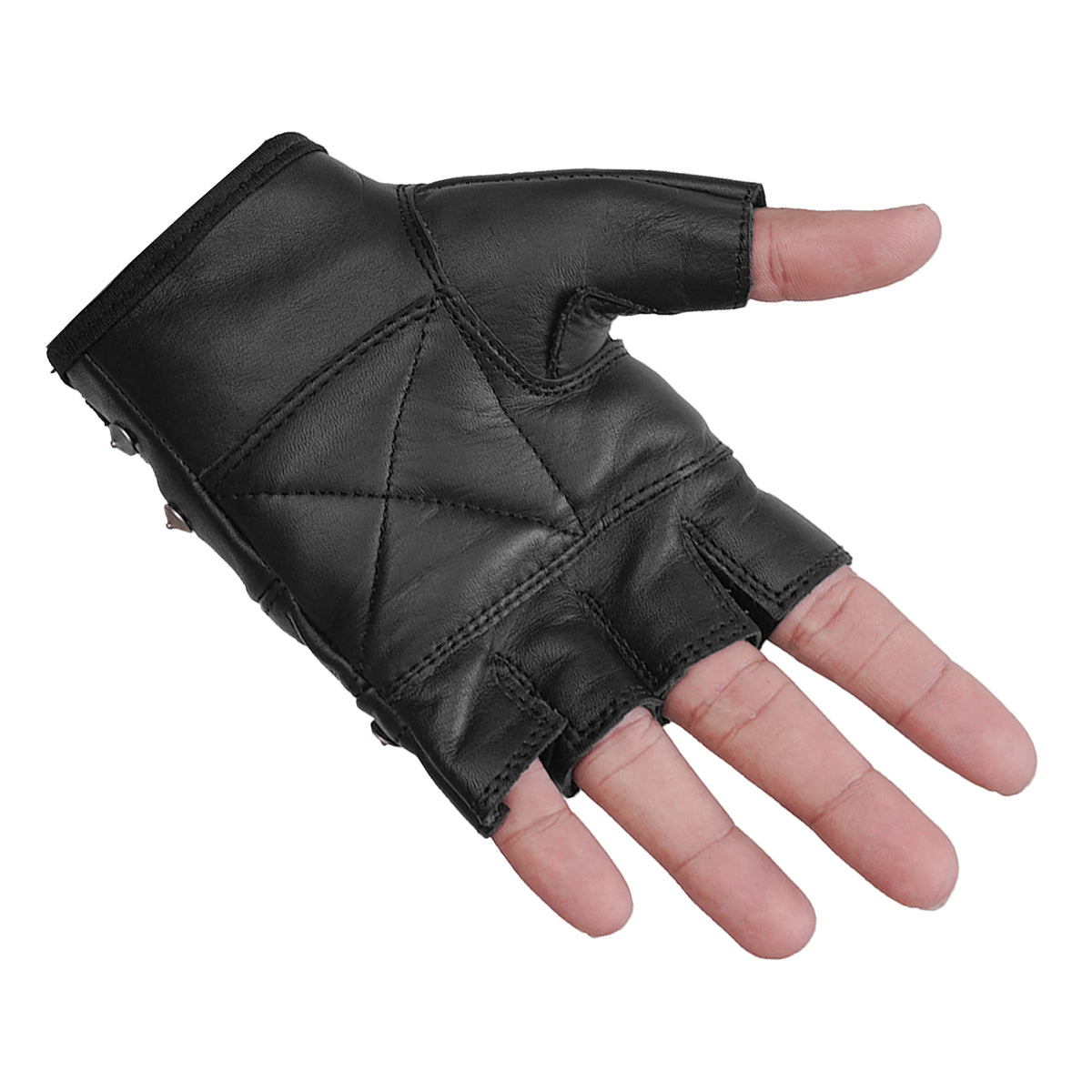 Road Rebel Fingerless Leather Motorcycle Gloves Men&