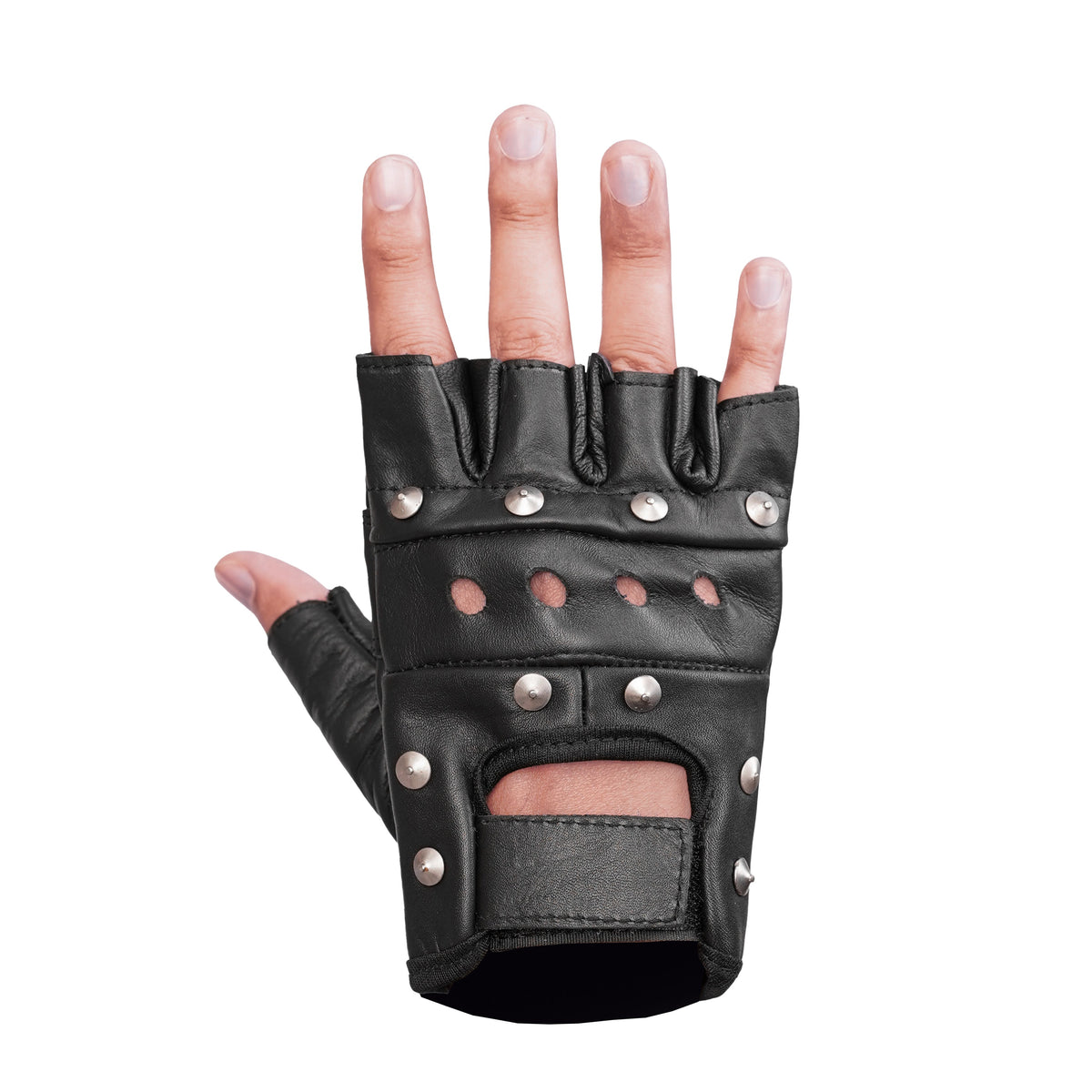 Road Rebel Fingerless Leather Motorcycle Gloves Men&