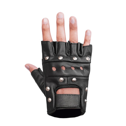 Road Rebel Fingerless Leather Motorcycle Gloves Men&