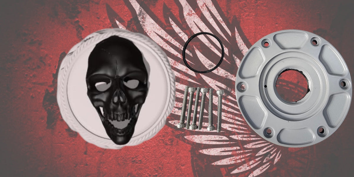 23.5+ screaming skull themed fuel cap assembly