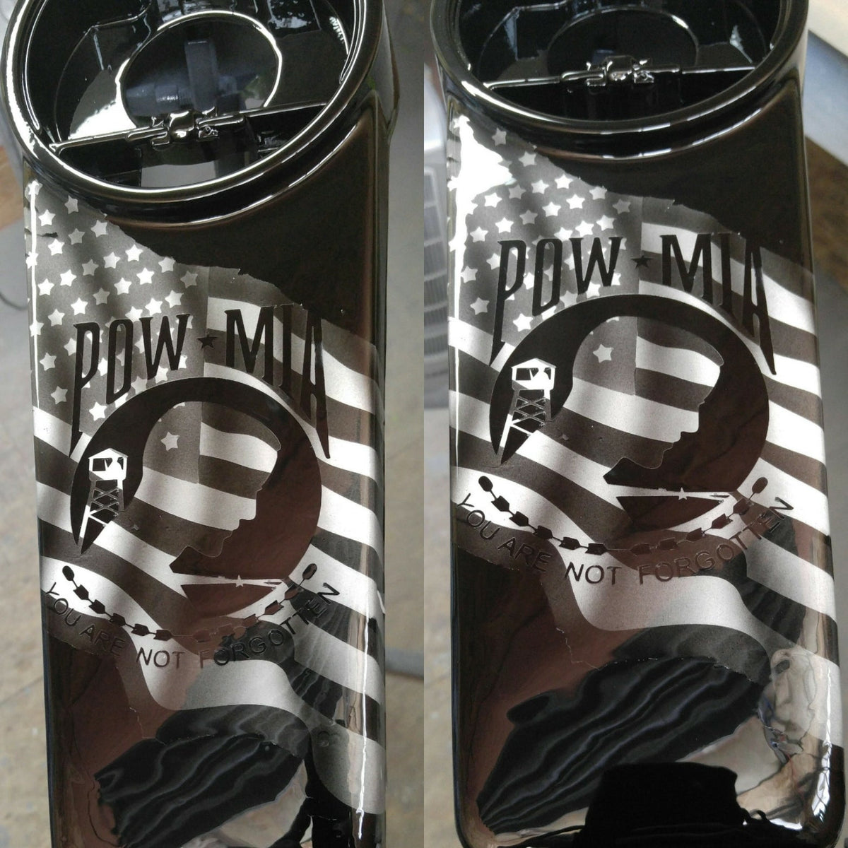 Harley Black and white POW MIA tribute console