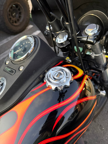 Swirl 12 Point Vented Aluminum Gas Cap Screw-In for Harley-Davidson