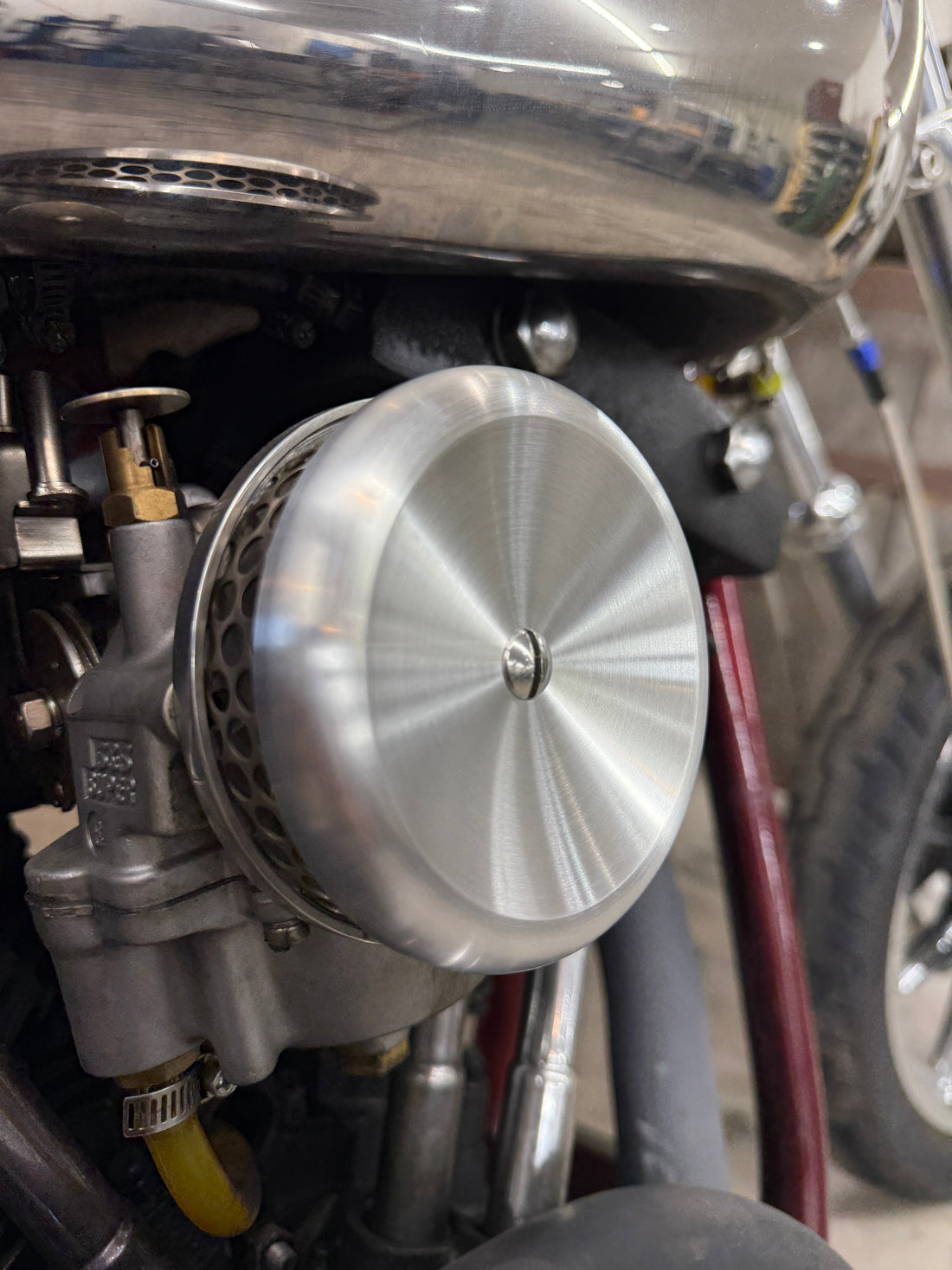 Watson 4-inch air cleaner machined from 6061 aluminum for Harley-Davidson Sportster and Big Twin carburetors