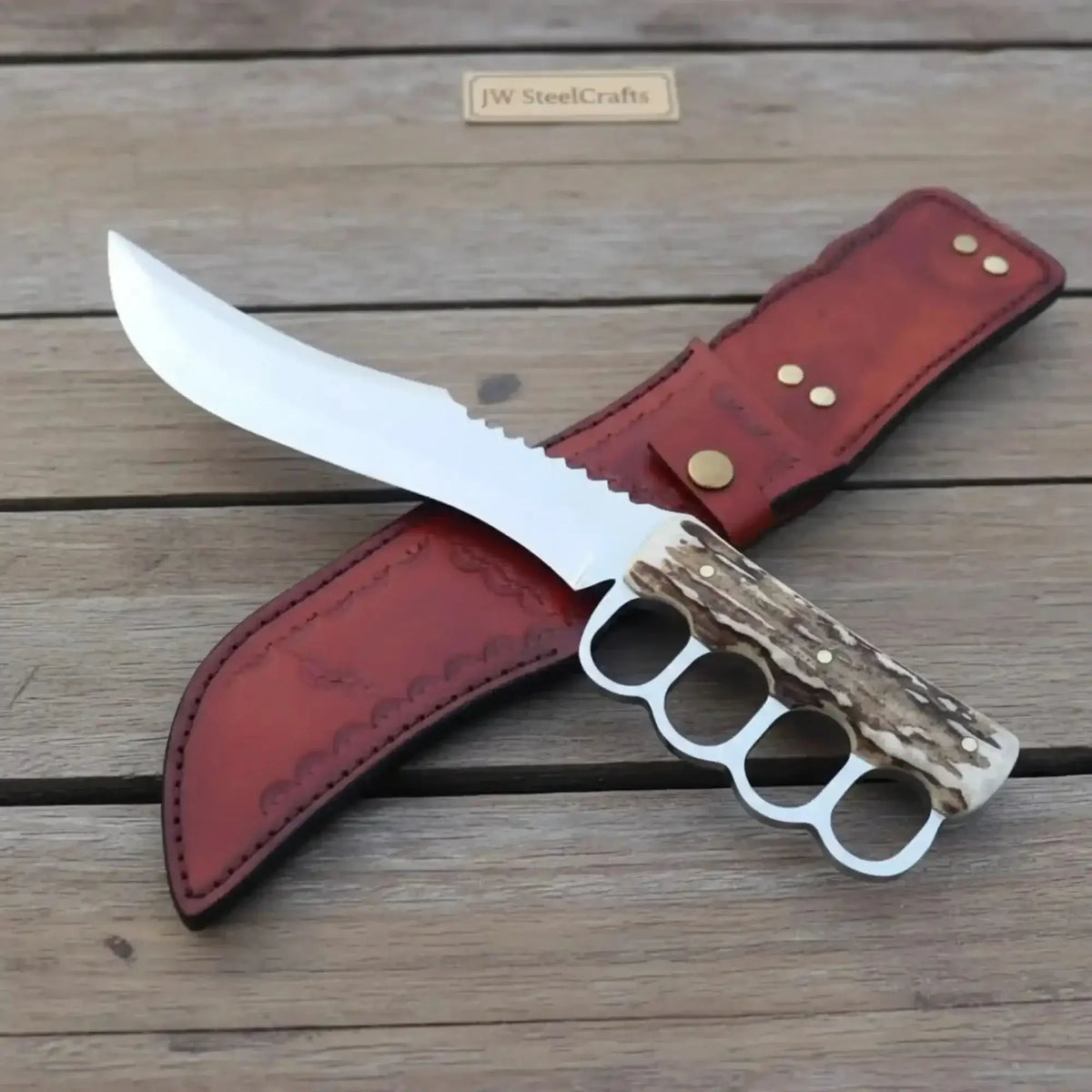 Premium Stainless Steel Hunting Knife Stag Horn Handle Fixed Blade