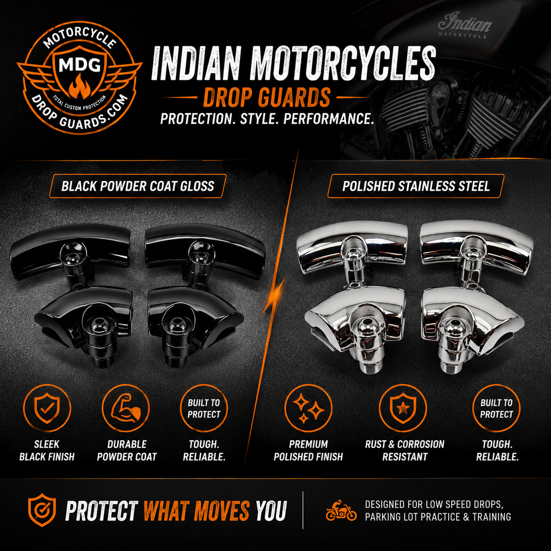 Motorcycle Drop Guards™ for Indian Motorcycles
