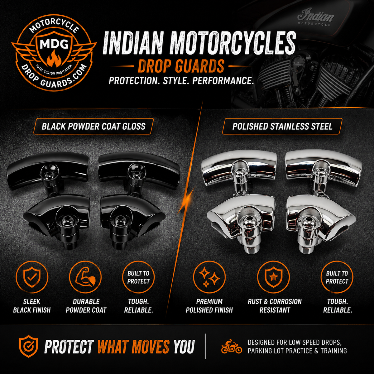 Motorcycle Drop Guards™ for Indian Motorcycles