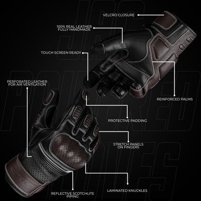 Ninja Leather Motorcycle Gloves Black Brown Knuckle Guard