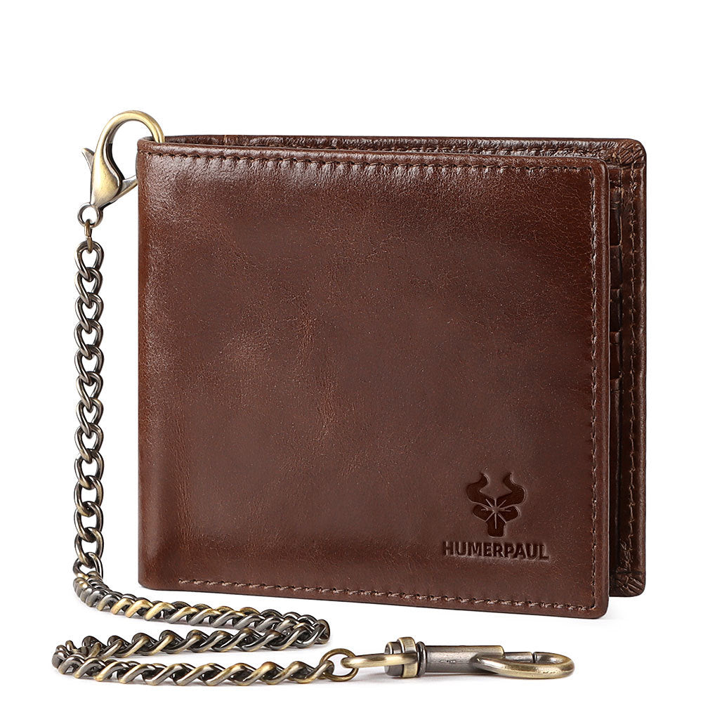 First Layer Cowhide Metal Chain Simple Short Men&