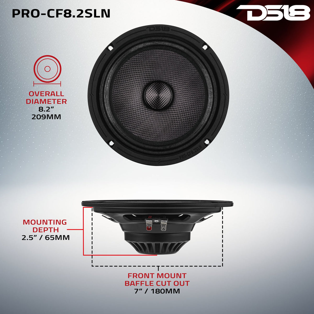 8” Slim Motorcycle &amp; Motorsports Loudspeaker With Neodymium Magnet and Water Resistant Carbon Fiber Cone | 200W RMS 2-Ohm