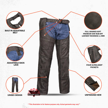 Unisex Insulated Motorcycle Chaps 4 Pockets Stretch Thigh