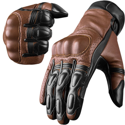 Helios Leather Motorcycle Gloves with Knuckle Protection