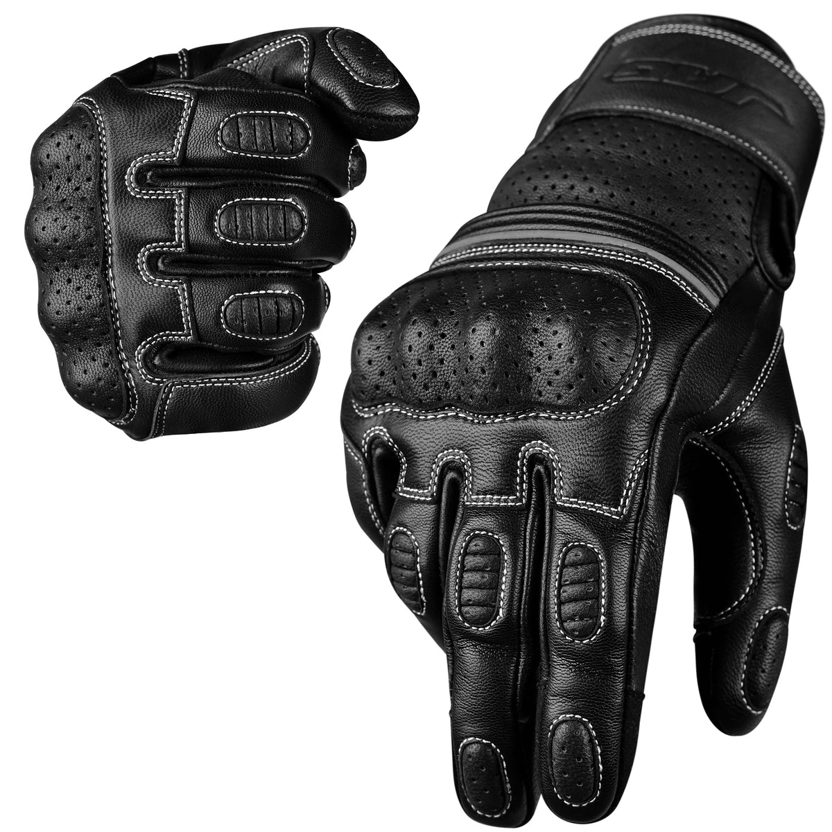 Ninja Leather Motorcycle Gloves Black Brown Knuckle Guard