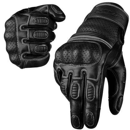 Ninja Leather Motorcycle Gloves Black Brown Knuckle Guard