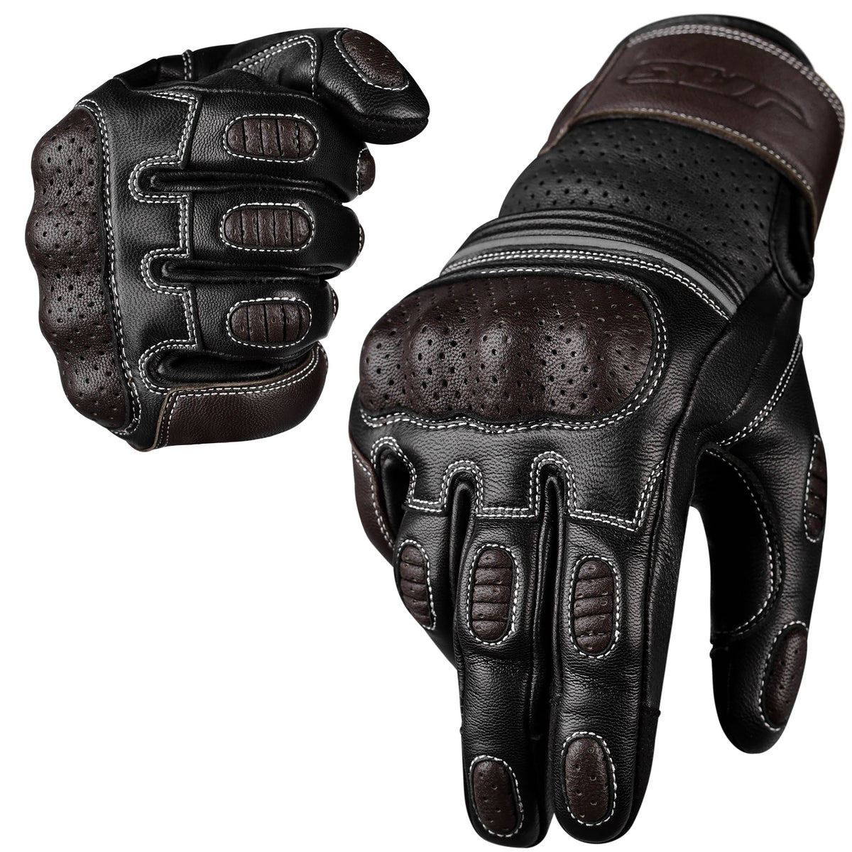 Ninja Leather Motorcycle Gloves Black Brown Knuckle Guard