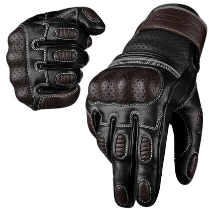 Ninja Leather Motorcycle Gloves Black Brown Knuckle Guard