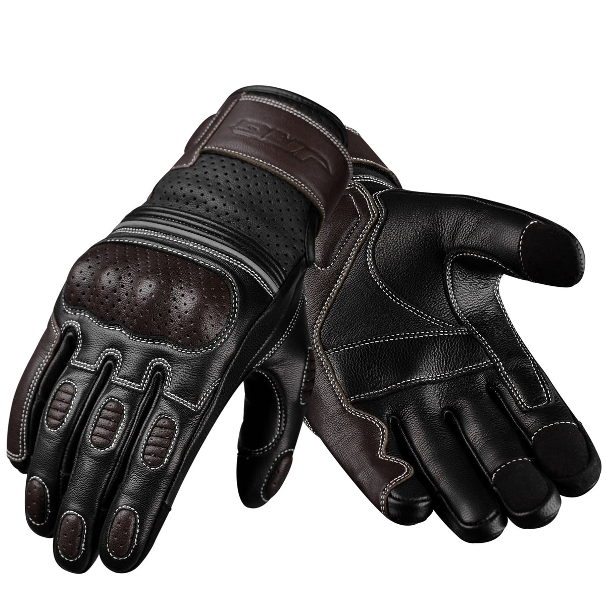 Ninja Leather Motorcycle Gloves Black Brown Knuckle Guard